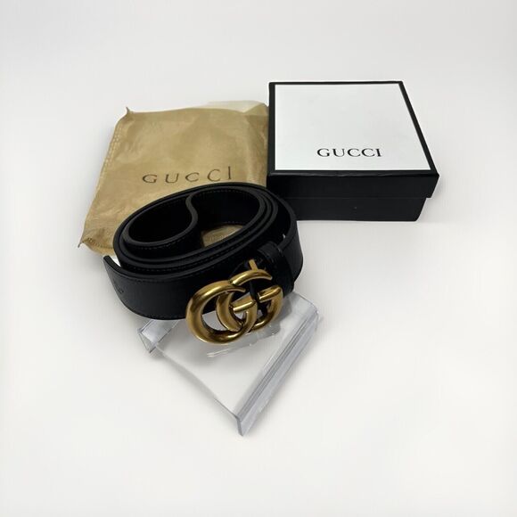 Gucci Double G Black Leather Belt - Unisex, 50/125G - Brand New with Box - Picture 1 of 7